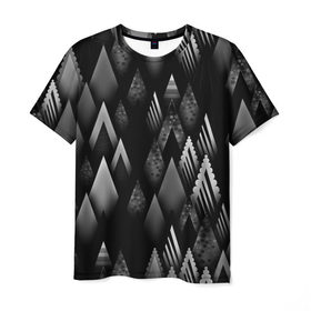 Мужская футболка 3D с принтом Ёлочки в Екатеринбурге, 100% полиэфир | прямой крой, круглый вырез горловины, длина до линии бедер | геометрия | серый | треугольник | черный