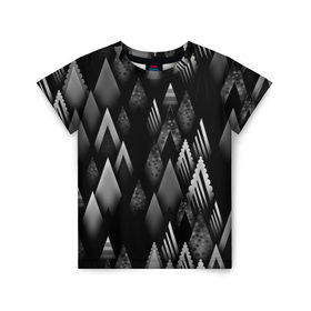 Детская футболка 3D с принтом Ёлочки в Екатеринбурге, 100% гипоаллергенный полиэфир | прямой крой, круглый вырез горловины, длина до линии бедер, чуть спущенное плечо, ткань немного тянется | Тематика изображения на принте: геометрия | серый | треугольник | черный