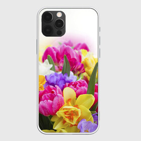 Чехол для iPhone 12 Pro с принтом Нежность в Екатеринбурге, силикон | область печати: задняя сторона чехла, без боковых панелей | желтый | красный | любовь | новинки | подарок | розы | сердце | текстура | тюльпаны | цветы