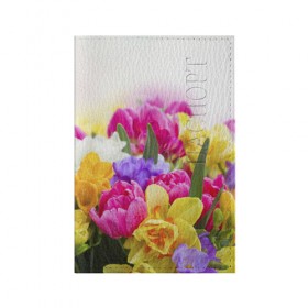 Обложка для паспорта матовая кожа с принтом Нежность в Екатеринбурге, натуральная матовая кожа | размер 19,3 х 13,7 см; прозрачные пластиковые крепления | желтый | красный | любовь | новинки | подарок | розы | сердце | текстура | тюльпаны | цветы