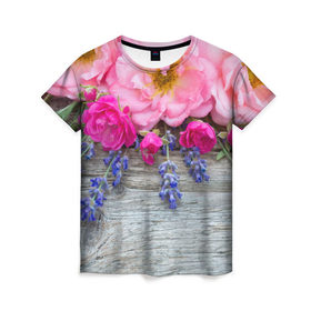 Женская футболка 3D с принтом Весенний аромат в Екатеринбурге, 100% полиэфир ( синтетическое хлопкоподобное полотно) | прямой крой, круглый вырез горловины, длина до линии бедер | желтый | красный | любовь | новинки | подарок | розы | сердце | текстура | тюльпаны | цветы