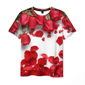 Мужская футболка 3D с принтом Сильные чуства в Екатеринбурге, 100% полиэфир | прямой крой, круглый вырез горловины, длина до линии бедер | желтый | красный | любовь | новинки | подарок | розы | сердце | текстура | тюльпаны | цветы