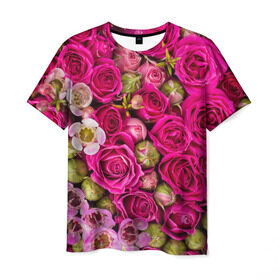 Мужская футболка 3D с принтом Пылания страсти в Екатеринбурге, 100% полиэфир | прямой крой, круглый вырез горловины, длина до линии бедер | желтый | красный | любовь | новинки | подарок | розы | сердце | текстура | тюльпаны | цветы