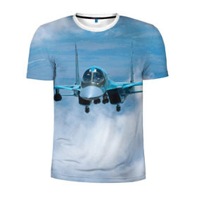 Мужская футболка 3D спортивная с принтом Су 34 в Екатеринбурге, 100% полиэстер с улучшенными характеристиками | приталенный силуэт, круглая горловина, широкие плечи, сужается к линии бедра | самолет