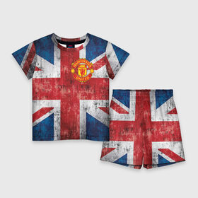Детский костюм с шортами 3D с принтом Красные дьяволы в Екатеринбурге,  |  | 3d | british | manchester united | mu | new | англия | великобритания | игра | красные дьяволы | лондон | манчестер | манчестер юнайтед | мю | новые | популярные | прикольные | флаг британии | футбол