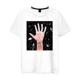 Мужская футболка хлопок с принтом cosmas в Екатеринбурге, 100% хлопок | прямой крой, круглый вырез горловины, длина до линии бедер, слегка спущенное плечо. | космос | мода | музыка | рука | стайл