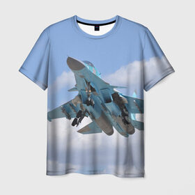 Мужская футболка 3D с принтом Сухой в Екатеринбурге, 100% полиэфир | прямой крой, круглый вырез горловины, длина до линии бедер | самолет