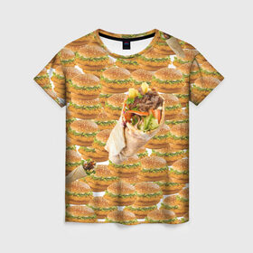 Женская футболка 3D с принтом Best food ever в Екатеринбурге, 100% полиэфир ( синтетическое хлопкоподобное полотно) | прямой крой, круглый вырез горловины, длина до линии бедер | burger | fast food | бургер | донер | фастфуд | шава | шаурма