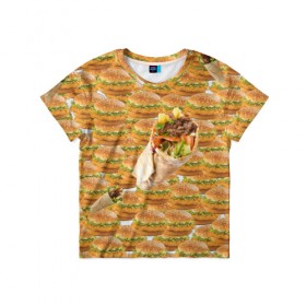 Детская футболка 3D с принтом Best food ever в Екатеринбурге, 100% гипоаллергенный полиэфир | прямой крой, круглый вырез горловины, длина до линии бедер, чуть спущенное плечо, ткань немного тянется | Тематика изображения на принте: burger | fast food | бургер | донер | фастфуд | шава | шаурма