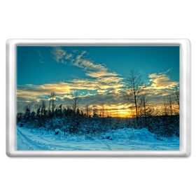 Магнит 45*70 с принтом Winter sunset в Екатеринбурге, Пластик | Размер: 78*52 мм; Размер печати: 70*45 | Тематика изображения на принте: закат | лес зима | пейзаж