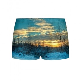 Мужские трусы 3D с принтом Winter sunset в Екатеринбурге, 50% хлопок, 50% полиэстер | классическая посадка, на поясе мягкая тканевая резинка | Тематика изображения на принте: закат | лес зима | пейзаж
