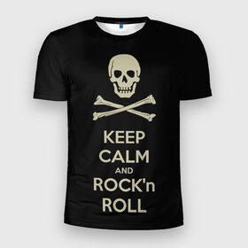 Мужская футболка 3D спортивная с принтом Keep Calm and ROCK в Екатеринбурге, 100% полиэстер с улучшенными характеристиками | приталенный силуэт, круглая горловина, широкие плечи, сужается к линии бедра | Тематика изображения на принте: music | rock | rock and roll | музыка | рок