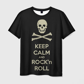 Мужская футболка 3D с принтом Keep Calm and ROCK в Екатеринбурге, 100% полиэфир | прямой крой, круглый вырез горловины, длина до линии бедер | music | rock | rock and roll | музыка | рок