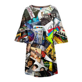 Детское платье 3D с принтом Albums в Екатеринбурге, 100% полиэстер | прямой силуэт, чуть расширенный к низу. Круглая горловина, на рукавах — воланы | Тематика изображения на принте: music | rock | rock and roll | музыка | рок