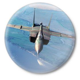 Значок с принтом МиГ-31 в Екатеринбурге,  металл | круглая форма, металлическая застежка в виде булавки | Тематика изображения на принте: самолет