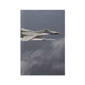 Обложка для паспорта матовая кожа с принтом Атака МиГ-29 в Екатеринбурге, натуральная матовая кожа | размер 19,3 х 13,7 см; прозрачные пластиковые крепления | Тематика изображения на принте: самолет