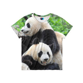 Детская футболка 3D с принтом Панды в Екатеринбурге, 100% гипоаллергенный полиэфир | прямой крой, круглый вырез горловины, длина до линии бедер, чуть спущенное плечо, ткань немного тянется | Тематика изображения на принте: бамбук | животное | медведь