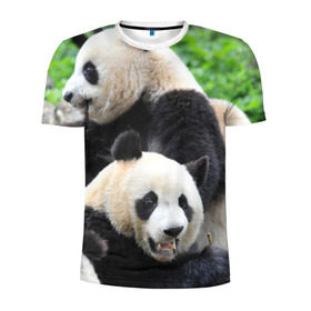 Мужская футболка 3D спортивная с принтом Панды в Екатеринбурге, 100% полиэстер с улучшенными характеристиками | приталенный силуэт, круглая горловина, широкие плечи, сужается к линии бедра | бамбук | животное | медведь