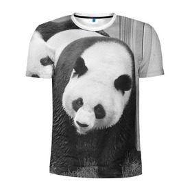 Мужская футболка 3D спортивная с принтом Панды чб фото в Екатеринбурге, 100% полиэстер с улучшенными характеристиками | приталенный силуэт, круглая горловина, широкие плечи, сужается к линии бедра | Тематика изображения на принте: бамбук | животное | медведь