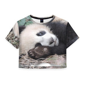 Женская футболка 3D укороченная с принтом Лапка панда в Екатеринбурге, 100% полиэстер | круглая горловина, длина футболки до линии талии, рукава с отворотами | бамбук | животное | медведь
