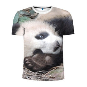 Мужская футболка 3D спортивная с принтом Лапка панда в Екатеринбурге, 100% полиэстер с улучшенными характеристиками | приталенный силуэт, круглая горловина, широкие плечи, сужается к линии бедра | бамбук | животное | медведь