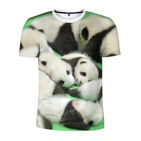 Мужская футболка 3D спортивная с принтом Новорожденные панды в Екатеринбурге, 100% полиэстер с улучшенными характеристиками | приталенный силуэт, круглая горловина, широкие плечи, сужается к линии бедра | бамбук | животное | медведь