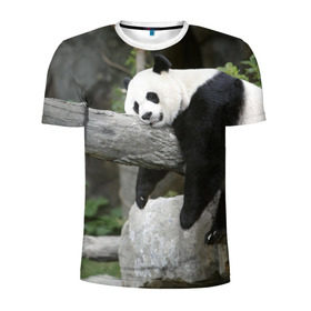 Мужская футболка 3D спортивная с принтом Большая уставшая панда в Екатеринбурге, 100% полиэстер с улучшенными характеристиками | приталенный силуэт, круглая горловина, широкие плечи, сужается к линии бедра | бамбук | животное | медведь