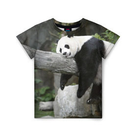 Детская футболка 3D с принтом Большая уставшая панда в Екатеринбурге, 100% гипоаллергенный полиэфир | прямой крой, круглый вырез горловины, длина до линии бедер, чуть спущенное плечо, ткань немного тянется | бамбук | животное | медведь