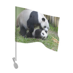 Флаг для автомобиля с принтом Мамочка и сыночек панды в Екатеринбурге, 100% полиэстер | Размер: 30*21 см | бамбук | животное | медведь