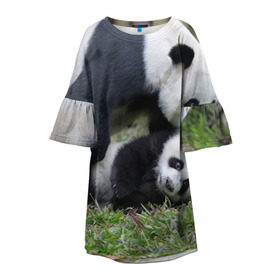 Детское платье 3D с принтом Мамочка и сыночек панды в Екатеринбурге, 100% полиэстер | прямой силуэт, чуть расширенный к низу. Круглая горловина, на рукавах — воланы | бамбук | животное | медведь