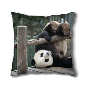 Подушка 3D с принтом Паркур панда в Екатеринбурге, наволочка – 100% полиэстер, наполнитель – холлофайбер (легкий наполнитель, не вызывает аллергию). | состоит из подушки и наволочки. Наволочка на молнии, легко снимается для стирки | Тематика изображения на принте: бамбук | животное | медведь