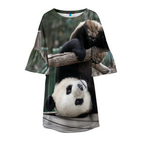 Детское платье 3D с принтом Паркур панда в Екатеринбурге, 100% полиэстер | прямой силуэт, чуть расширенный к низу. Круглая горловина, на рукавах — воланы | бамбук | животное | медведь