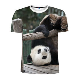 Мужская футболка 3D спортивная с принтом Паркур панда в Екатеринбурге, 100% полиэстер с улучшенными характеристиками | приталенный силуэт, круглая горловина, широкие плечи, сужается к линии бедра | бамбук | животное | медведь