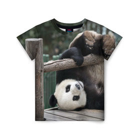 Детская футболка 3D с принтом Паркур панда в Екатеринбурге, 100% гипоаллергенный полиэфир | прямой крой, круглый вырез горловины, длина до линии бедер, чуть спущенное плечо, ткань немного тянется | Тематика изображения на принте: бамбук | животное | медведь