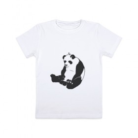 Детская футболка хлопок с принтом Задумчивый панда в Екатеринбурге, 100% хлопок | круглый вырез горловины, полуприлегающий силуэт, длина до линии бедер | Тематика изображения на принте: бамбук | животное | медведь