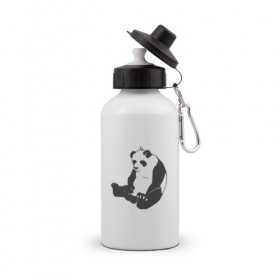 Бутылка спортивная с принтом Задумчивый панда в Екатеринбурге, металл | емкость — 500 мл, в комплекте две пластиковые крышки и карабин для крепления | бамбук | животное | медведь