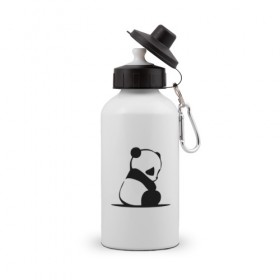 Бутылка спортивная с принтом Грустный панда в Екатеринбурге, металл | емкость — 500 мл, в комплекте две пластиковые крышки и карабин для крепления | бамбук | животное | медведь