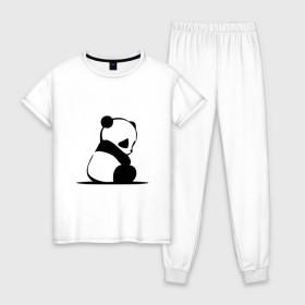 Женская пижама хлопок с принтом Грустный панда в Екатеринбурге, 100% хлопок | брюки и футболка прямого кроя, без карманов, на брюках мягкая резинка на поясе и по низу штанин | бамбук | животное | медведь