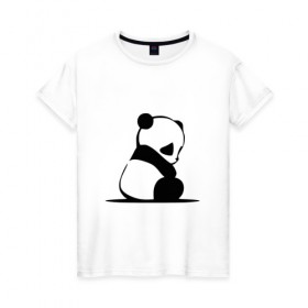 Женская футболка хлопок с принтом Грустный панда в Екатеринбурге, 100% хлопок | прямой крой, круглый вырез горловины, длина до линии бедер, слегка спущенное плечо | бамбук | животное | медведь