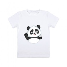 Детская футболка хлопок с принтом Привет, я панда в Екатеринбурге, 100% хлопок | круглый вырез горловины, полуприлегающий силуэт, длина до линии бедер | бамбук | животное | медведь