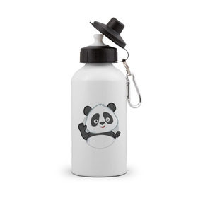 Бутылка спортивная с принтом Привет, я панда в Екатеринбурге, металл | емкость — 500 мл, в комплекте две пластиковые крышки и карабин для крепления | бамбук | животное | медведь