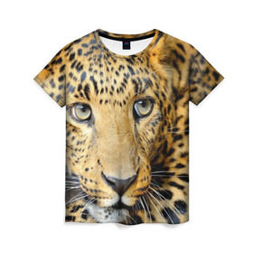 Женская футболка 3D с принтом Леопард в Екатеринбурге, 100% полиэфир ( синтетическое хлопкоподобное полотно) | прямой крой, круглый вырез горловины, длина до линии бедер | властелин | глаз | грация | животные | зверь | кот | кошачий | кошки | крупный | леопард | лес | млекопитающее | природа | пятна | рыжий | усатый | усы | фауна | флора | хищник | хозяин | царь джунгли