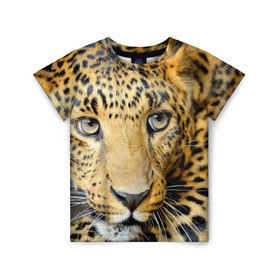 Детская футболка 3D с принтом Леопард в Екатеринбурге, 100% гипоаллергенный полиэфир | прямой крой, круглый вырез горловины, длина до линии бедер, чуть спущенное плечо, ткань немного тянется | Тематика изображения на принте: властелин | глаз | грация | животные | зверь | кот | кошачий | кошки | крупный | леопард | лес | млекопитающее | природа | пятна | рыжий | усатый | усы | фауна | флора | хищник | хозяин | царь джунгли