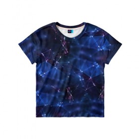 Детская футболка 3D с принтом Ледяной блеск в Екатеринбурге, 100% гипоаллергенный полиэфир | прямой крой, круглый вырез горловины, длина до линии бедер, чуть спущенное плечо, ткань немного тянется | Тематика изображения на принте: абстракция | блеск | лёд | плетение | синий | точки