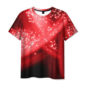 Мужская футболка 3D с принтом Звёздный шлейф в Екатеринбурге, 100% полиэфир | прямой крой, круглый вырез горловины, длина до линии бедер | Тематика изображения на принте: абстракция | блеск | гламур | звёздочка | звёзды | красный | огни