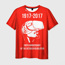 Мужская футболка 3D с принтом 100 лет революции в Екатеринбурге, 100% полиэфир | прямой крой, круглый вырез горловины, длина до линии бедер | Тематика изображения на принте: 100 лет революции | vr | великая октябрьская революция | ленин | юбилей
