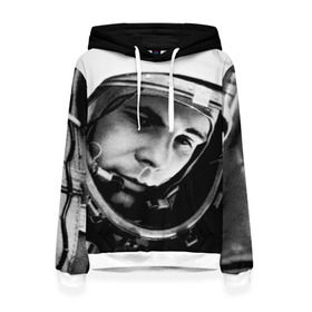 Женская толстовка 3D с принтом Юрий Гагарин в Екатеринбурге, 100% полиэстер  | двухслойный капюшон со шнурком для регулировки, мягкие манжеты на рукавах и по низу толстовки, спереди карман-кенгуру с мягким внутренним слоем. | первый космонавт