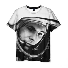 Мужская футболка 3D с принтом Юрий Гагарин в Екатеринбурге, 100% полиэфир | прямой крой, круглый вырез горловины, длина до линии бедер | первый космонавт