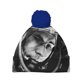 Шапка 3D c помпоном с принтом Юрий Гагарин в Екатеринбурге, 100% полиэстер | универсальный размер, печать по всей поверхности изделия | первый космонавт