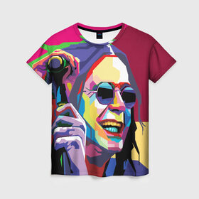 Женская футболка 3D с принтом Оззи Осборн в Екатеринбурге, 100% полиэфир ( синтетическое хлопкоподобное полотно) | прямой крой, круглый вырез горловины, длина до линии бедер | Тематика изображения на принте: ozzy osbourne | rock | металл | оззи | осборн | рок